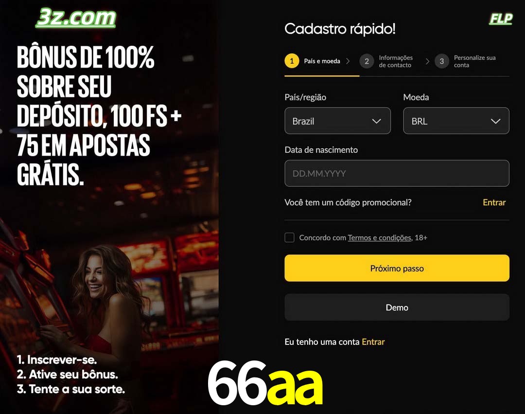 66aa registro oficial cassino online Brasil com bônus de depósito e free spins
